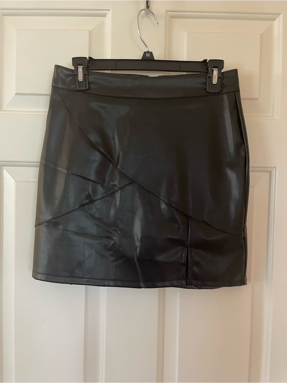 Source Unknown Black Faux Leather Mini Skirt Skort with Panel Stitching
